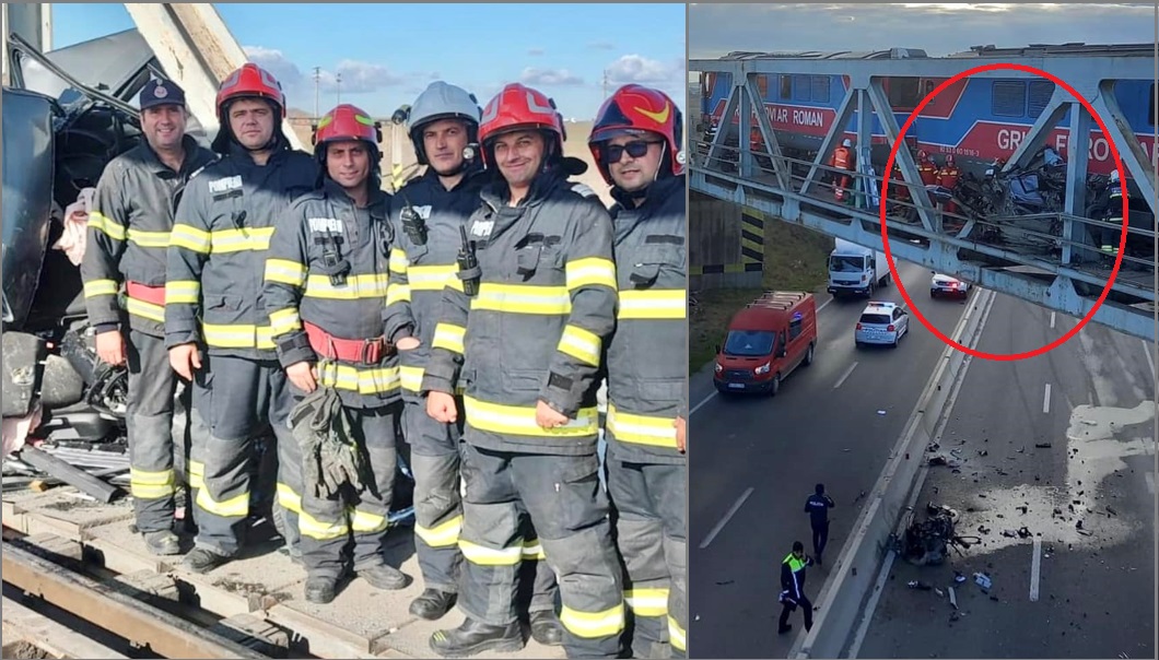 (FOTO) Ei sunt pompierii care au reușit să-l scoată viu și nevătămat, dintr-un morman de fiare, pe bărbatul de 35 de ani
