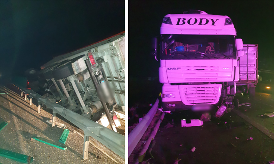 (FOTO) Accident SPECTACULOS pe A2, la kilometrul 113, spre Constanța: Două camioane s-au ciocnit