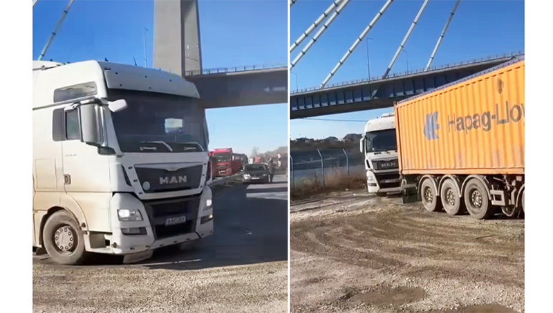 (VIDEO) Transportatorii au FORȚAT intrarea în București: Iată cum au protestat șoferii constănțeni