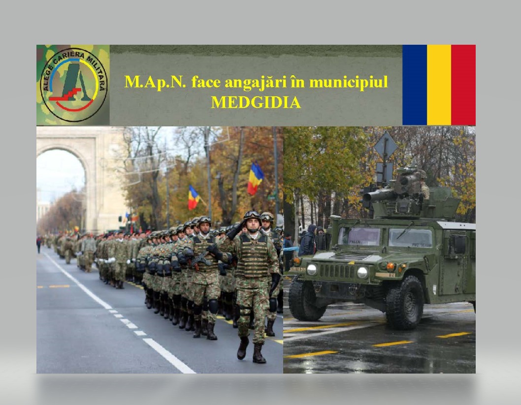 Primăria Medgidia informează: Ministerul Apărării Naționale face recrutări. Vezi unde te poți prezenta dacă ești interesat de un post!