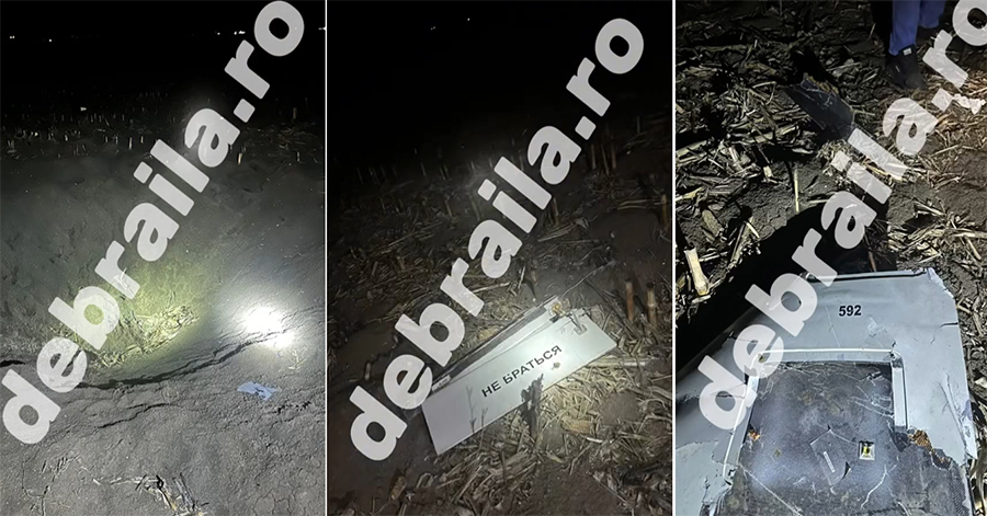 Au apărut primele imagini cu resturile dronei militare prăbușite la Brăila: Fragmentele au inscripții în alfabet chirilic