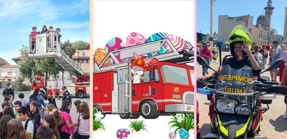 Salvatorii din Constanța îi invită pe copii să petreacă clipe de neuitată alături de Iepurașul Pompier, în Piațeta Ovidiu