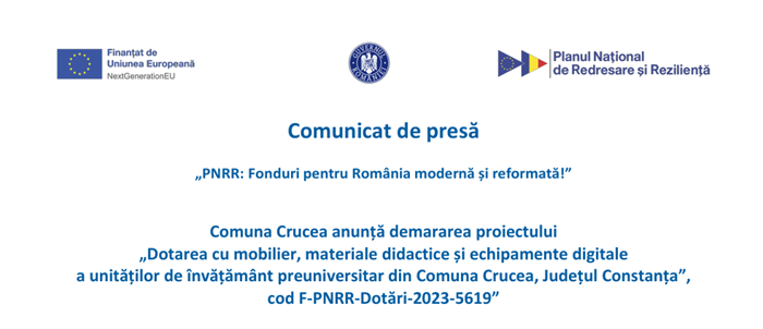 Comuna Crucea anunță demararea proiectului intitulat Dotarea cu mobilier, materiale didactice și echipamente digitale a unităților de învățământ preuniversitar  