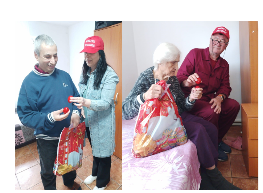 FOTO De Paște, mesagerii Asociației Suflete Deschise au împărțit pachete cu alimente bătrânilor nevoiași
