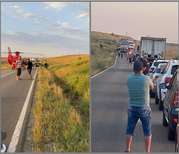 Accident grav pe DJ 228A, în zona Galeșu: Un bărbat se zbate între viață și moarte după ce un autoturism. Intervine elicopterul SMURD