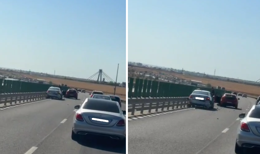 Accident pe A4: Două autoturisme s-au lovit, iar unul a intrat în parapetul median