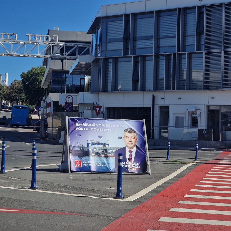 FOTO VIDEO PREMIERĂ în Portul Constanța: Panouri electorale cu Marcel Ciolacu, amplasate în mod GRATUIT la principalele intrări. Ce a transmis CN APMC