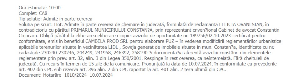 Minuta Hotărârii 1010/2024
