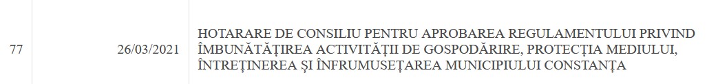 Consiliul Local Constanța a adoptat regulamentul prin HCL 77 din 2021