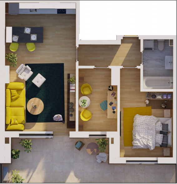 Apartament tip 3 de două camere, cu o suprafață de 78.01 mp - Energia Residence
