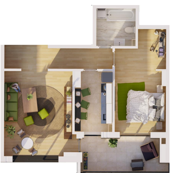 APARTAMENT TIP 9 – 2 CAMERE – Suprafata totala – 66,88 mp