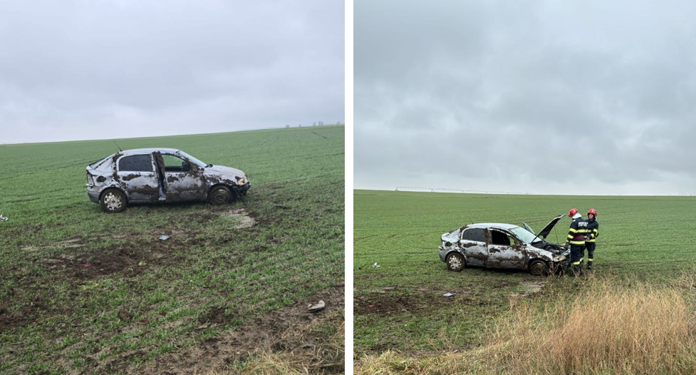 OFICIAL: Cum a avut loc accidentul rutier de pe DN 22 dintre județele Constanța și Tulcea. O mașină s-a răsturnat în câmp