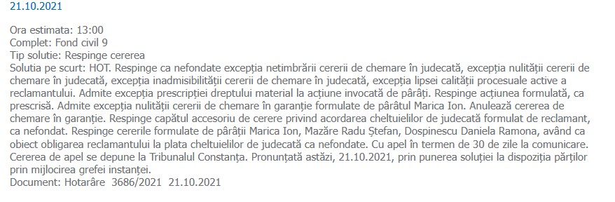 Primăria Constanța acțiune prescrisă