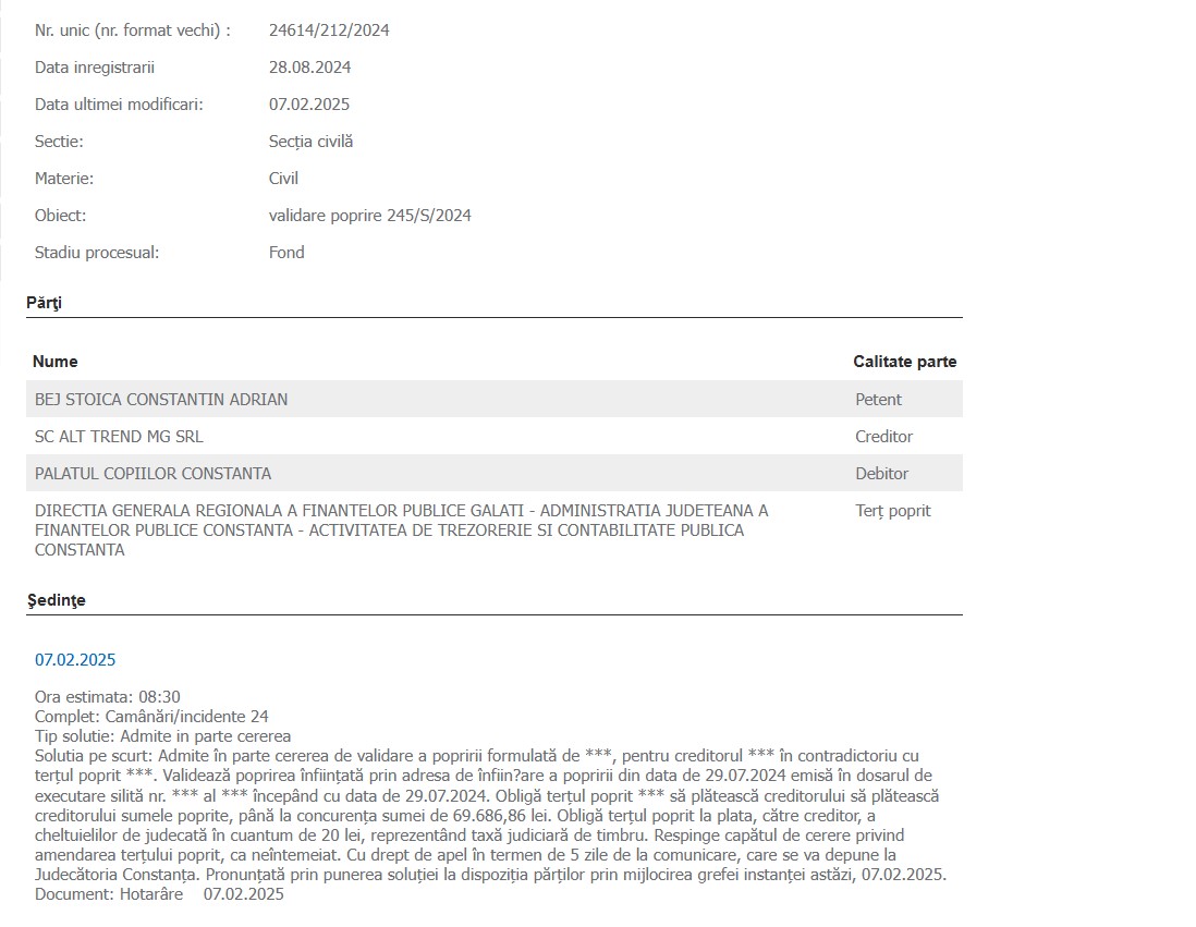 Palatul Copiilor proces Alt Trend MG