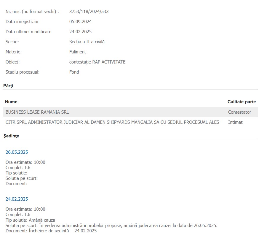 Damen Shipyards Mangalia SA contestație raport de activitate