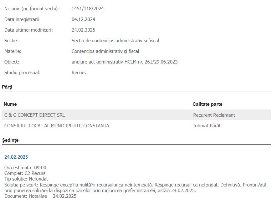 Regulamentul piețelor din Constanța proces anulare