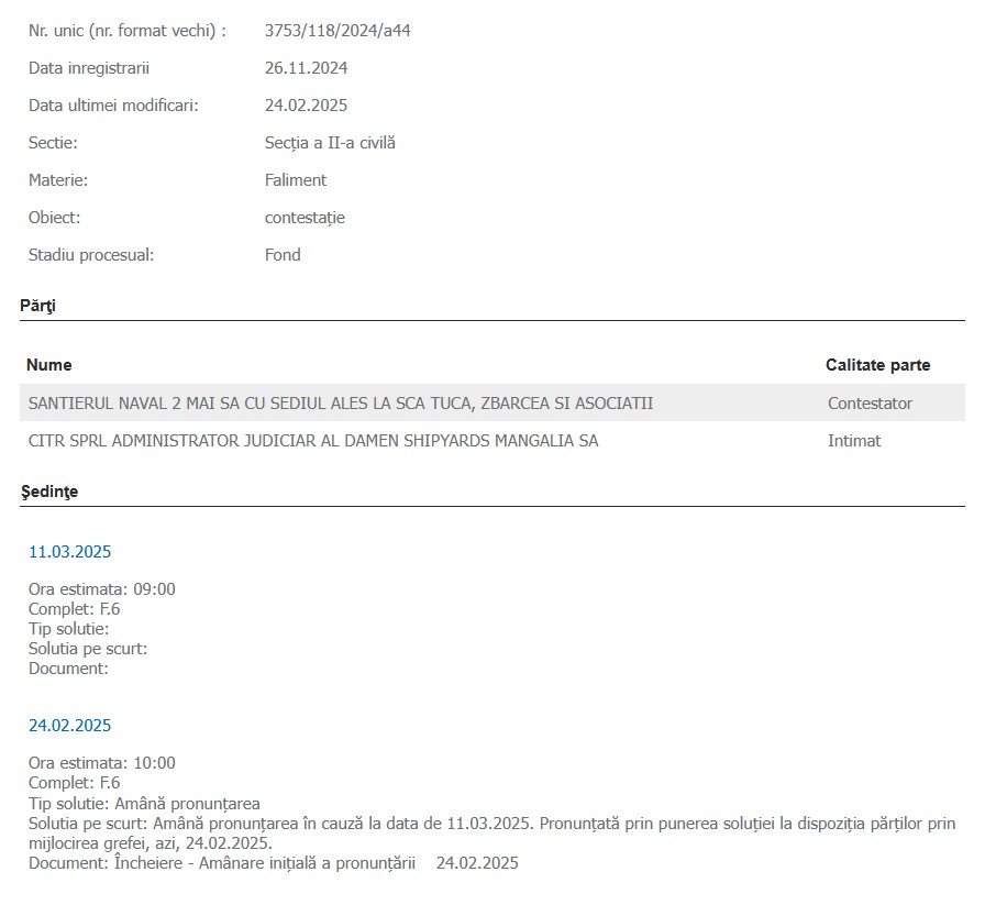 Damen Shipyards Mangalia SA contestație CITR