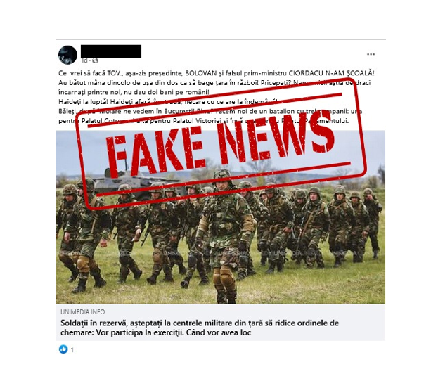 MApN reclamă dezinformări cu privire la presupusa mobilizare a rezerviștilor sau pentru pregătirea populației de apărare
