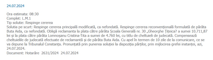 Școala Gimnazială Nr. 30 Gheorghe Țițeica minuta