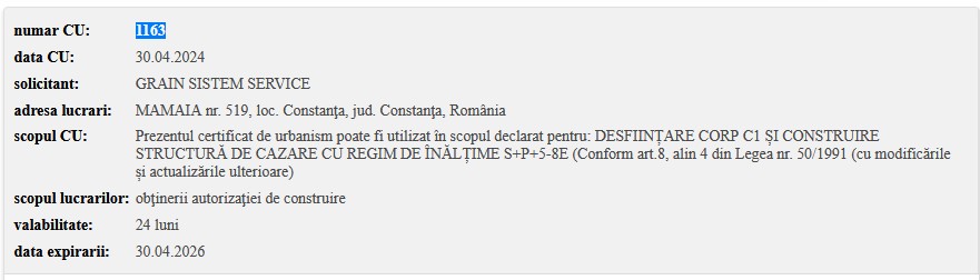 Costea Halep certificat de urbanism