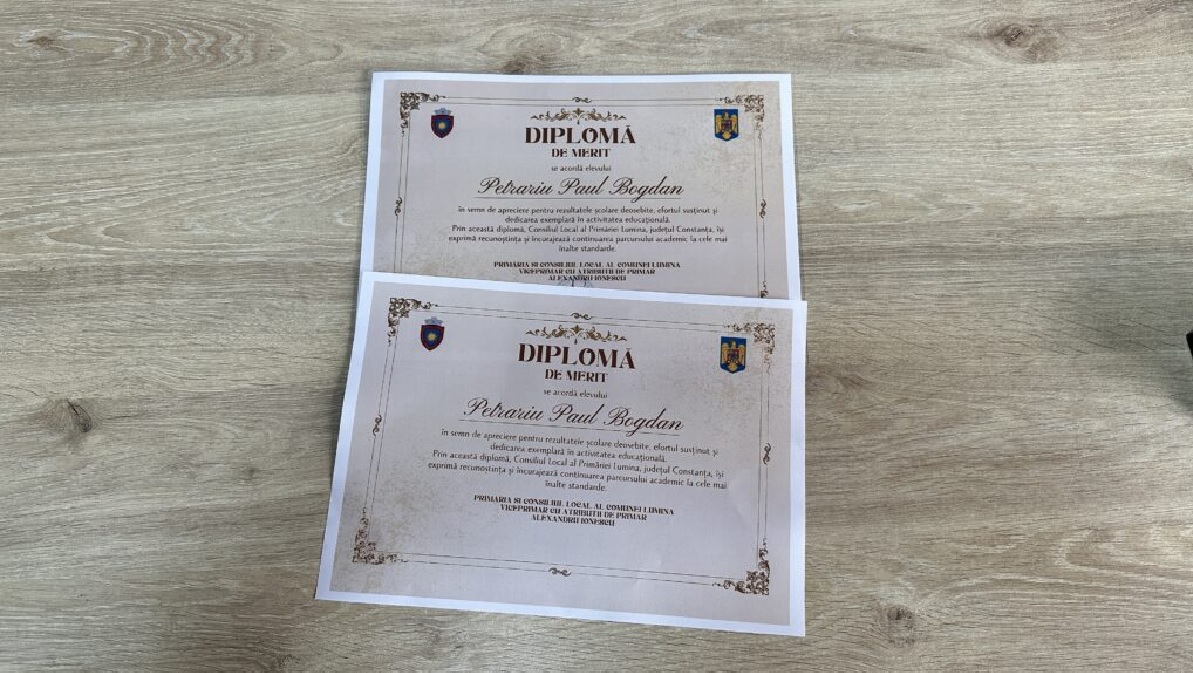 Elevul Paul-Bogdan Petrariu, premiat de Consiliul Local Lumina pentru excelență academică și implicare civică
