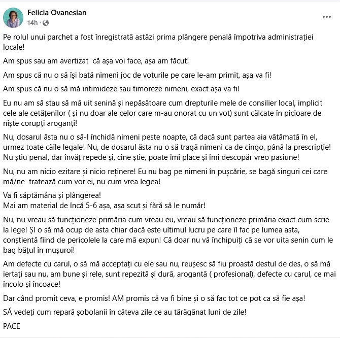 Felicia Ovanesian plângere facebook
