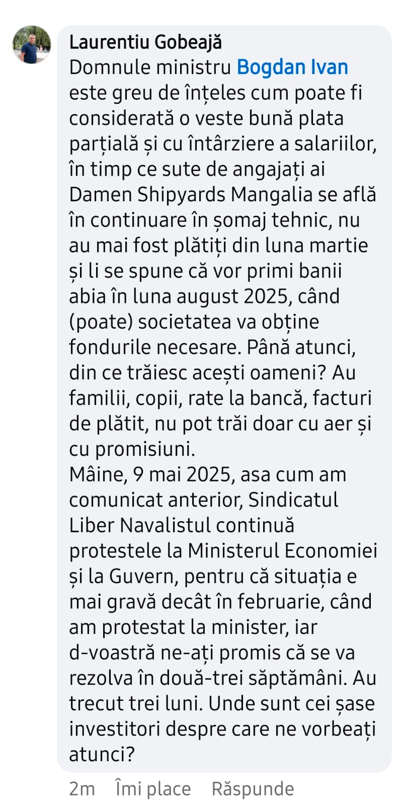 Laurențiu Gobeajă replică anunț ministru Bogdan Ivan 