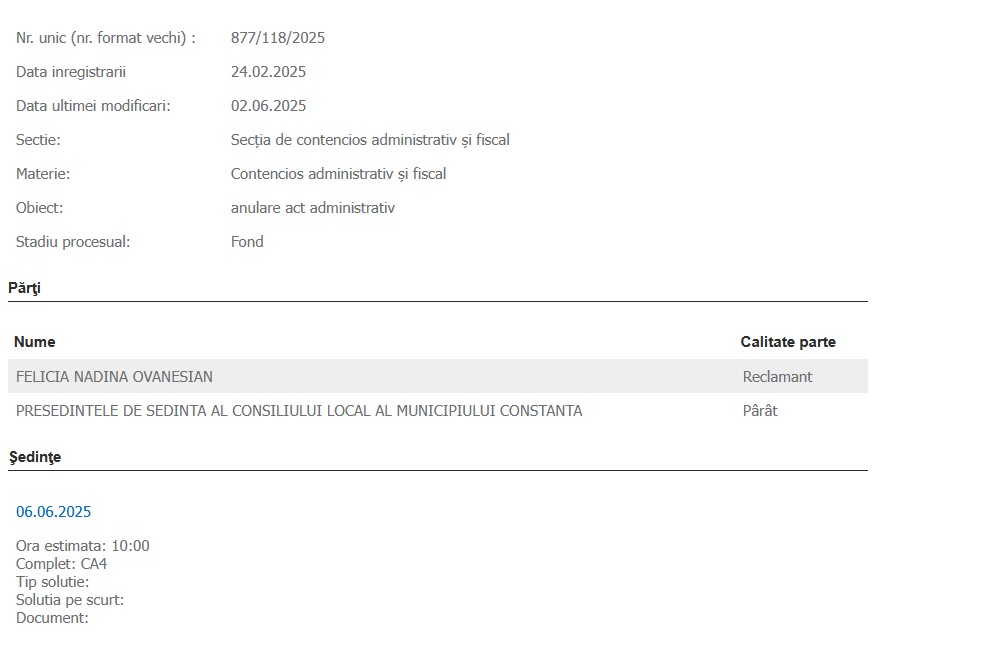 Felicia Ovanesian proces președinte de ședință CL Constanța