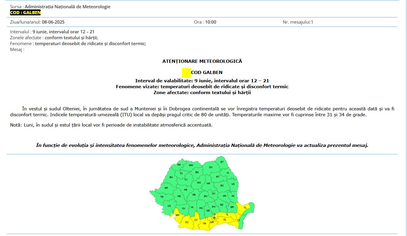 Cod galben Dobrogea caniculă temperaturi ridciate