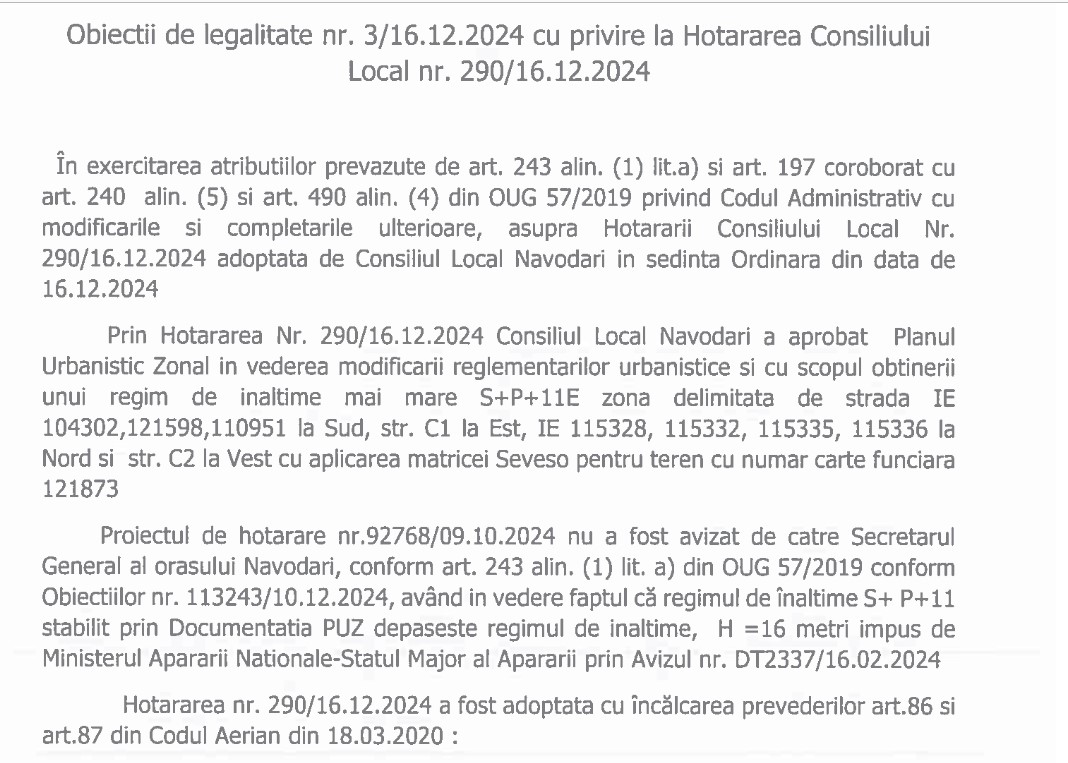 Mamaia Nord HCL Năvodari PUZ bloc 11 etaje secretar general obiecțiuni