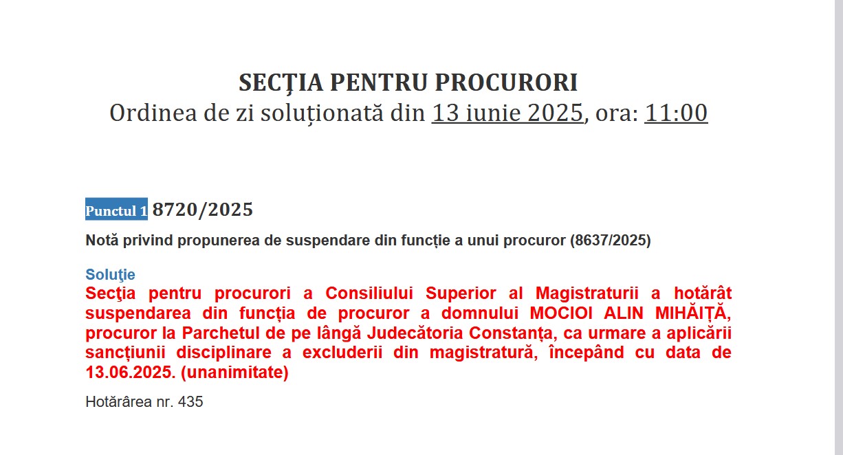 Procuror Alin Mihăiță Mocioi suspendat din funcție