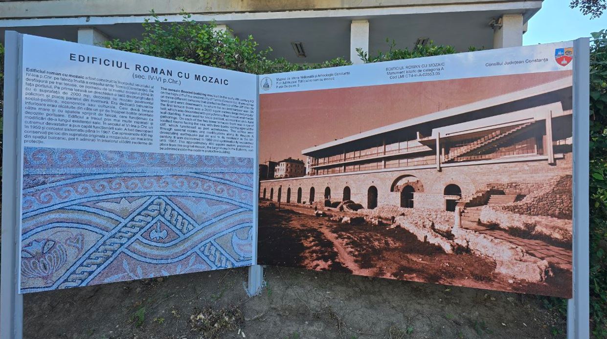 FOTO VIDEO Edificiul Roman cu Mozaic, aproape de redeschidere: de astăzi, constănțenii și turiștii pot vizita, în Piața Ovidiu, o expoziție foto-documentară