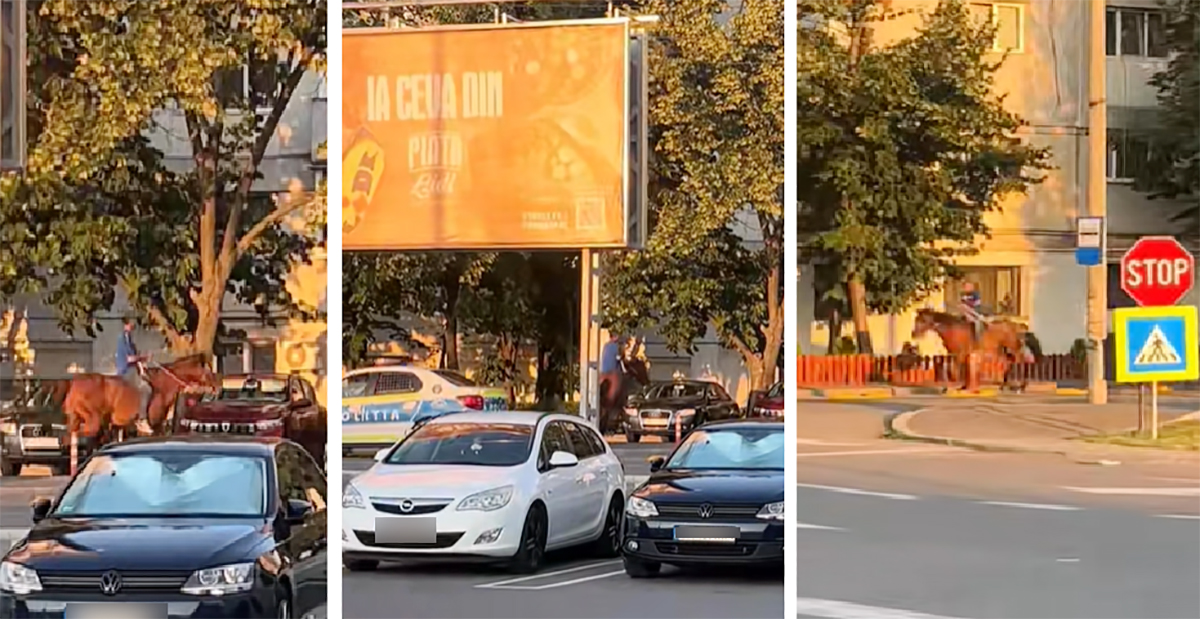 VIDEO Cascadorii râsului: Un bărbat călare, urmărit de polițiști printre blocuri