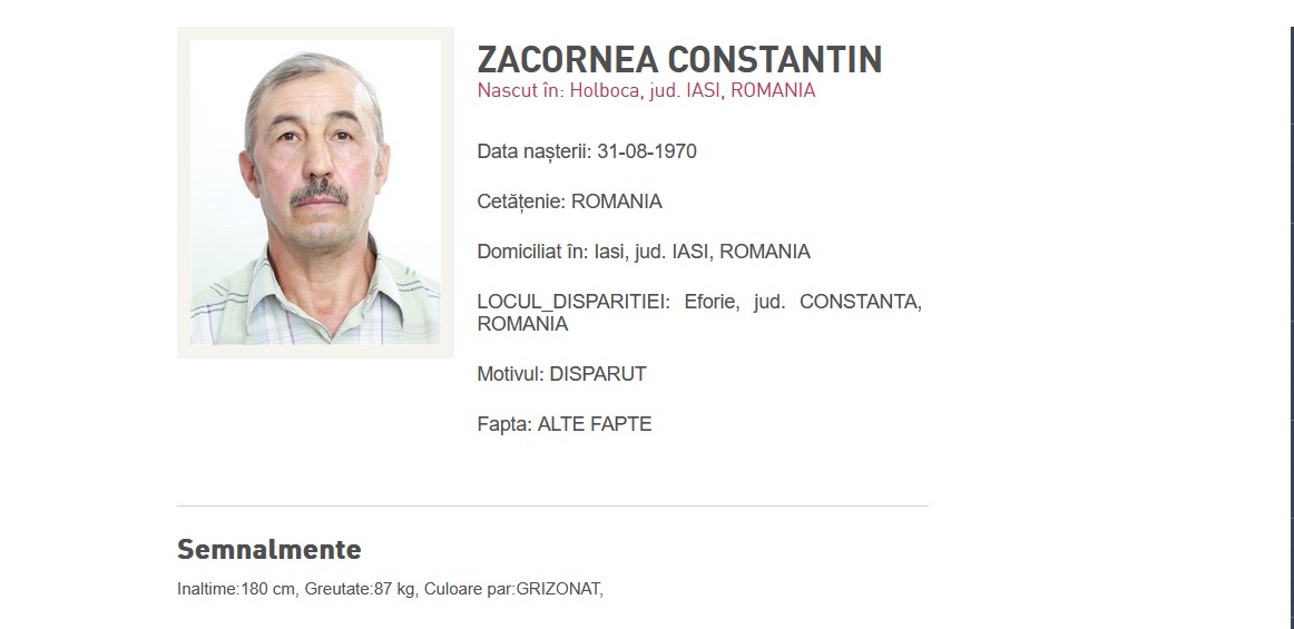 Eforie dispărut Constantin Zacornea județul Iași