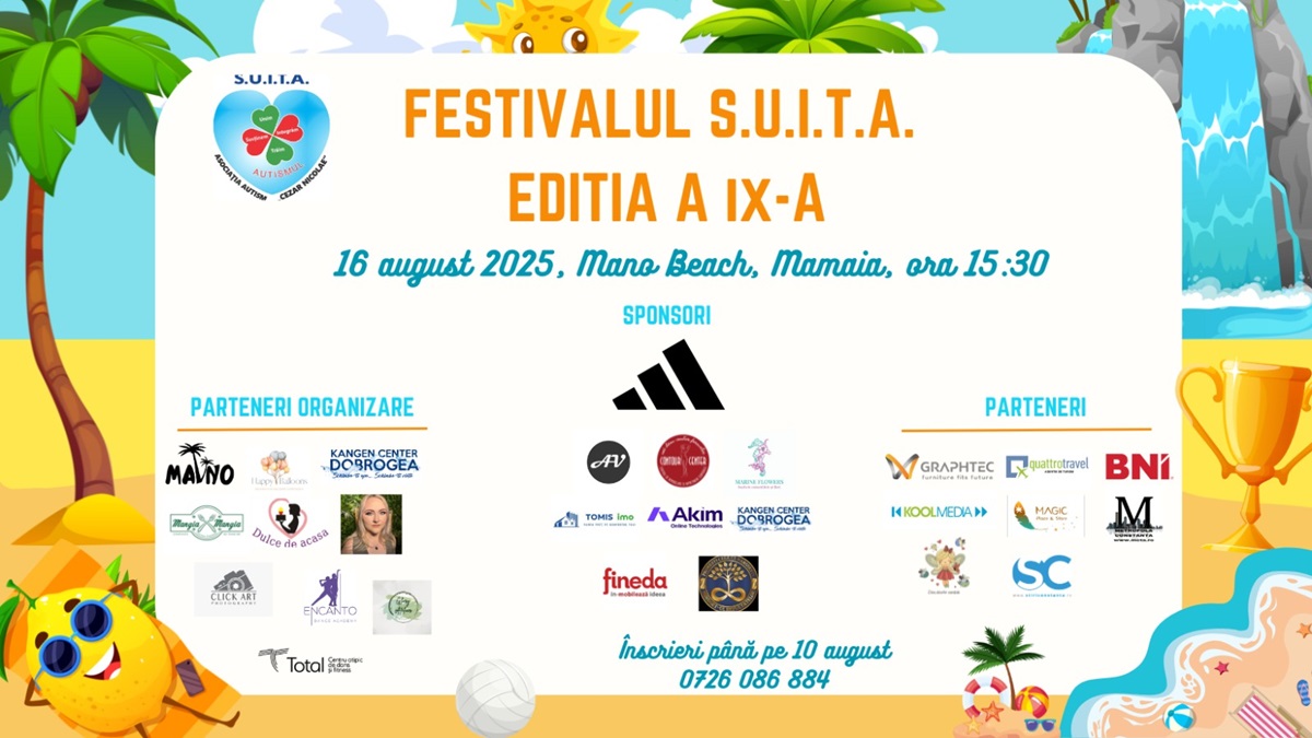 Festivalul SU.I.T.A., dedicat strângerii de fonduri pentru cel mai mare centru funcțional pentru copiii și tinerii cu dizabilități, are loc pe 16 august, în Mamaia! Vezi aici detaliile