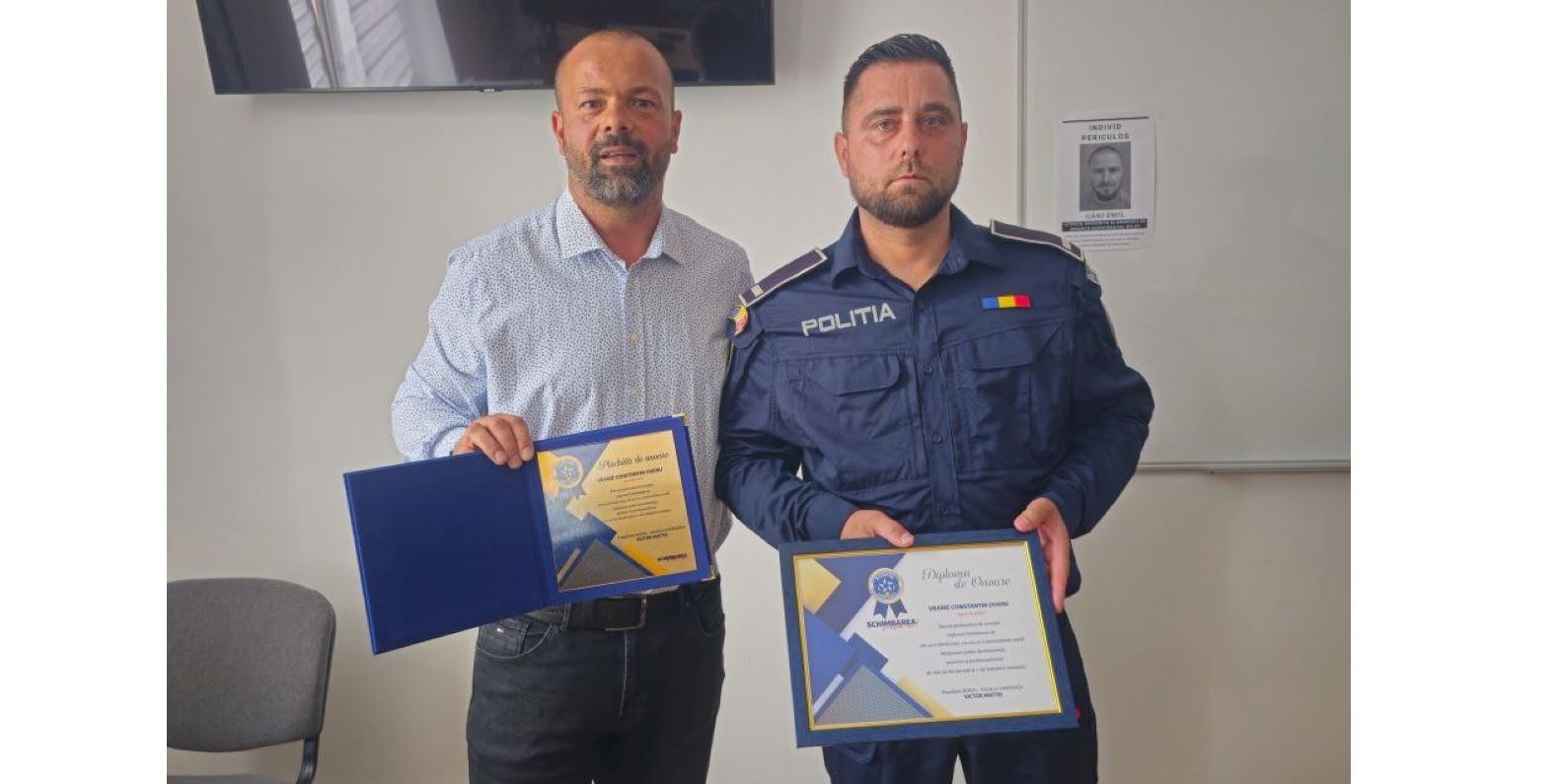 Constantin Vrabie, agentul care l-a prins pe suspectul principal al crimei din Cernavodă, premiat de Sindicatul Democratic al Polițiștilor- Sidepol Constanța