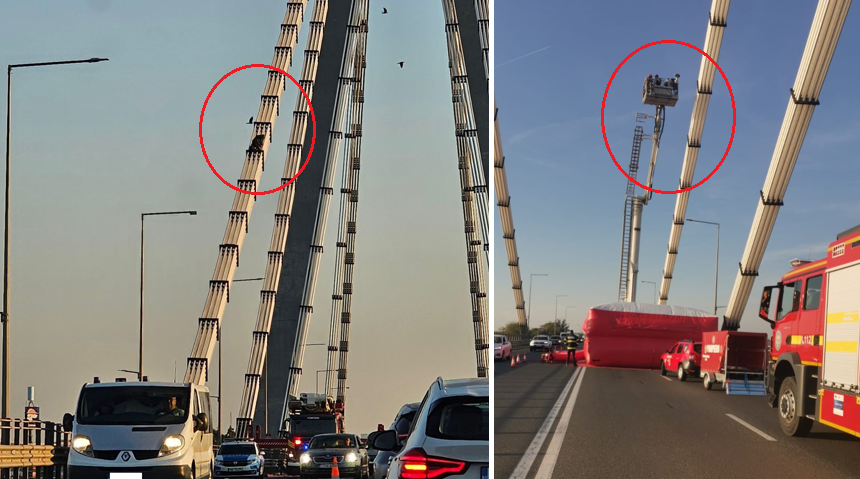 UPDATE FOTO Circulația pe DN 39 este BLOCATĂ din cauza unui bărbat care amenință că se aruncă de pe podul de la Agigea