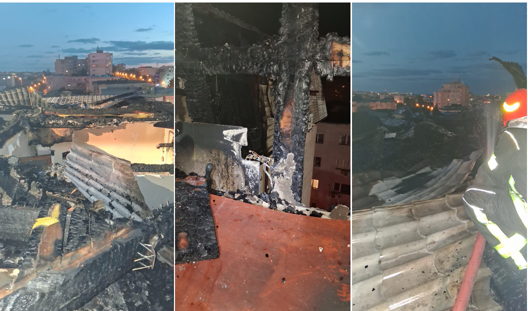 Incendiu de proporții mansarde bloc strada Soveja Constanța