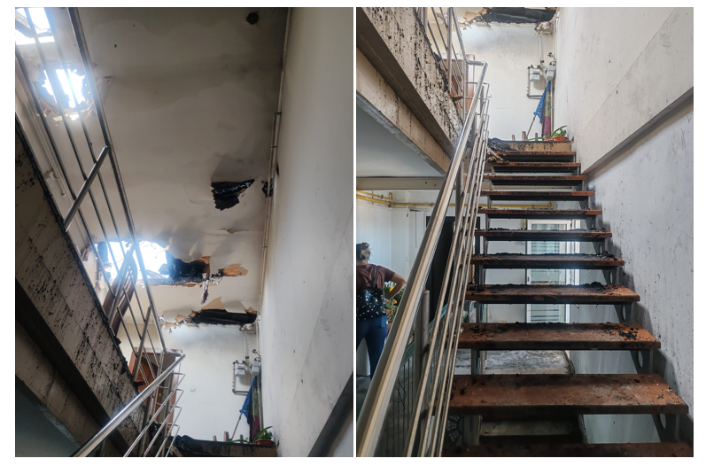 FOTO Imagini noi: Ce a rămas după incendiul care a distrus complet mansardele blocului de pe strada Soveja. Au fost afectate și apartamentele de la etajele inferioare