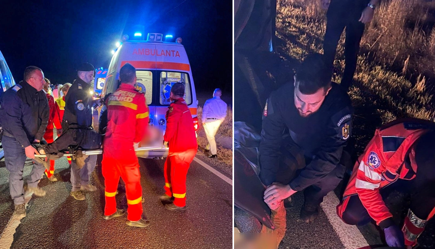 FOTO Jandarmii au acordat primul ajutor victimelor accidentului de pe DN 22, din zona Palazu Mic