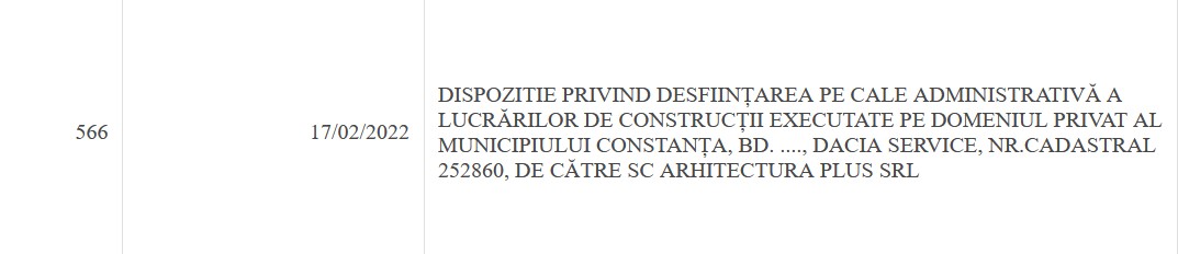 dispoziție primar Primăria Constanța Arhitectura Plus