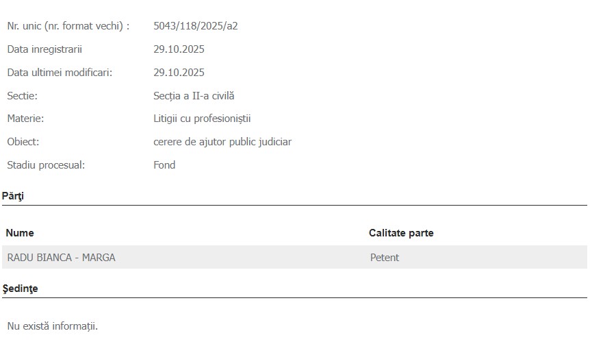 Bianca Marga Radu cerere acordare ajutor public judiciar