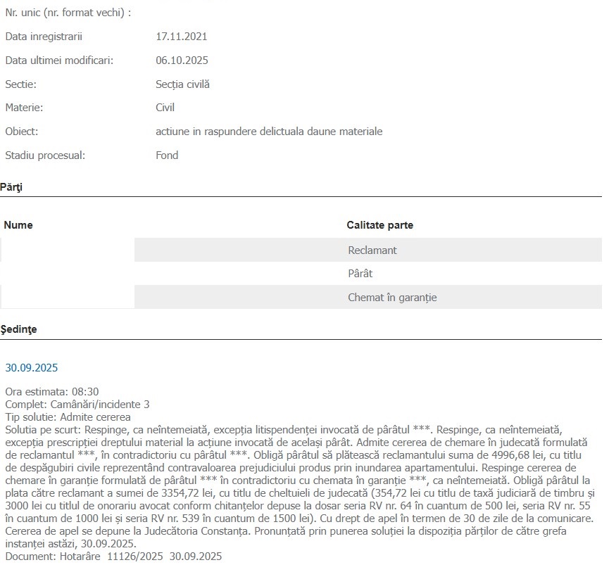apartament inundat vecin