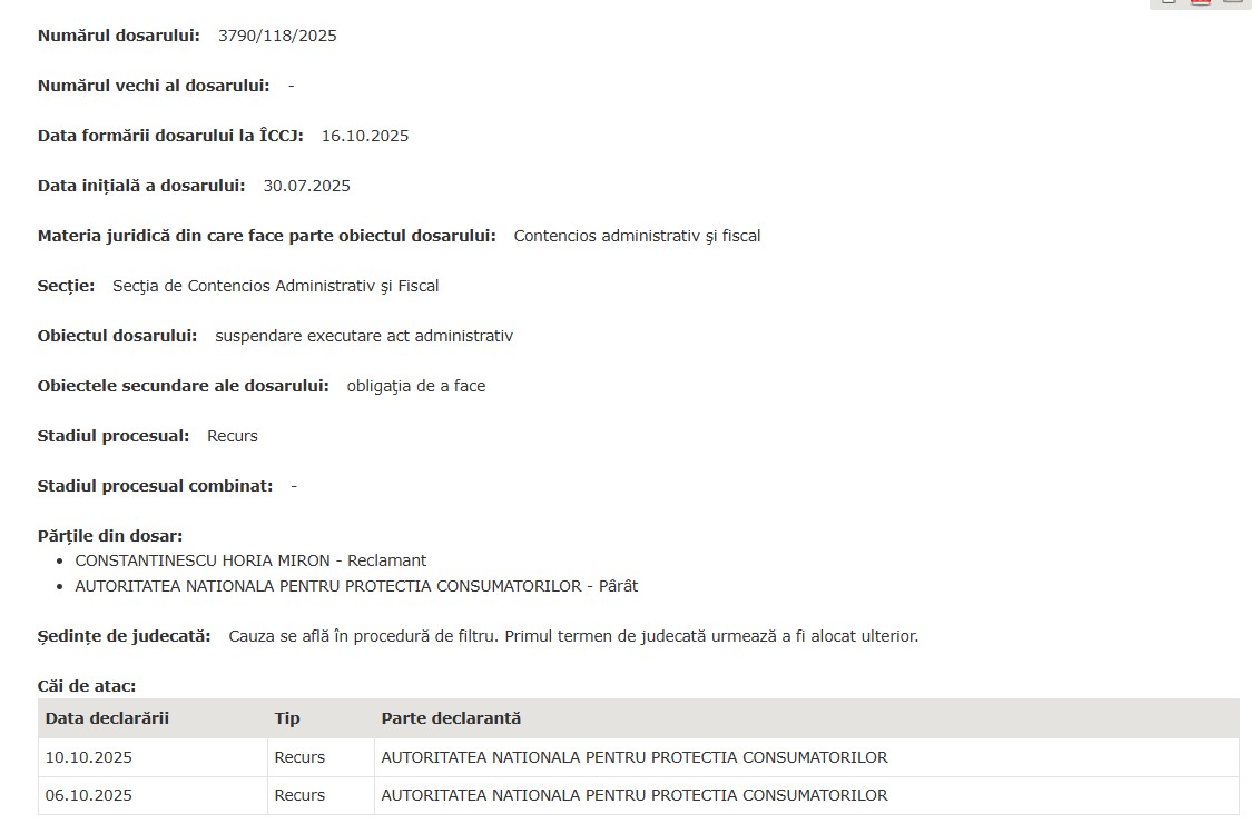 Horia Constantinescu recurs ANPC suspendare ordin interzicere comunicare cu presa