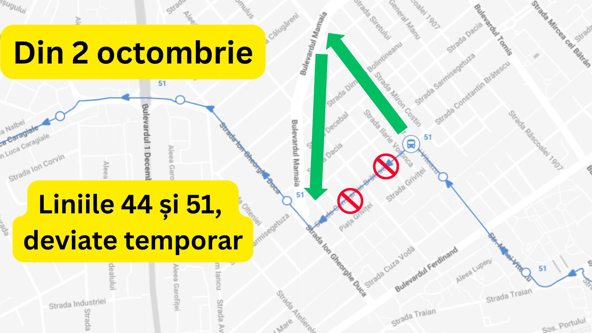 CT Bus anunță că liniile 44 și 51 vor circula deviat. Vezi aici care este traseul