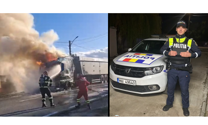 Polițistul Flavian Enachie a prevenit o tragedie pe șosea. A fost primul care a intervenit la incendiul din Castelu