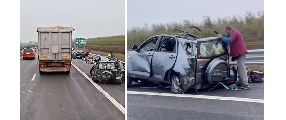 FOTO VIDEO GROAZNIC accident rutier pe Autostrada A2: Trei autoturisme s-au făcut PRAF