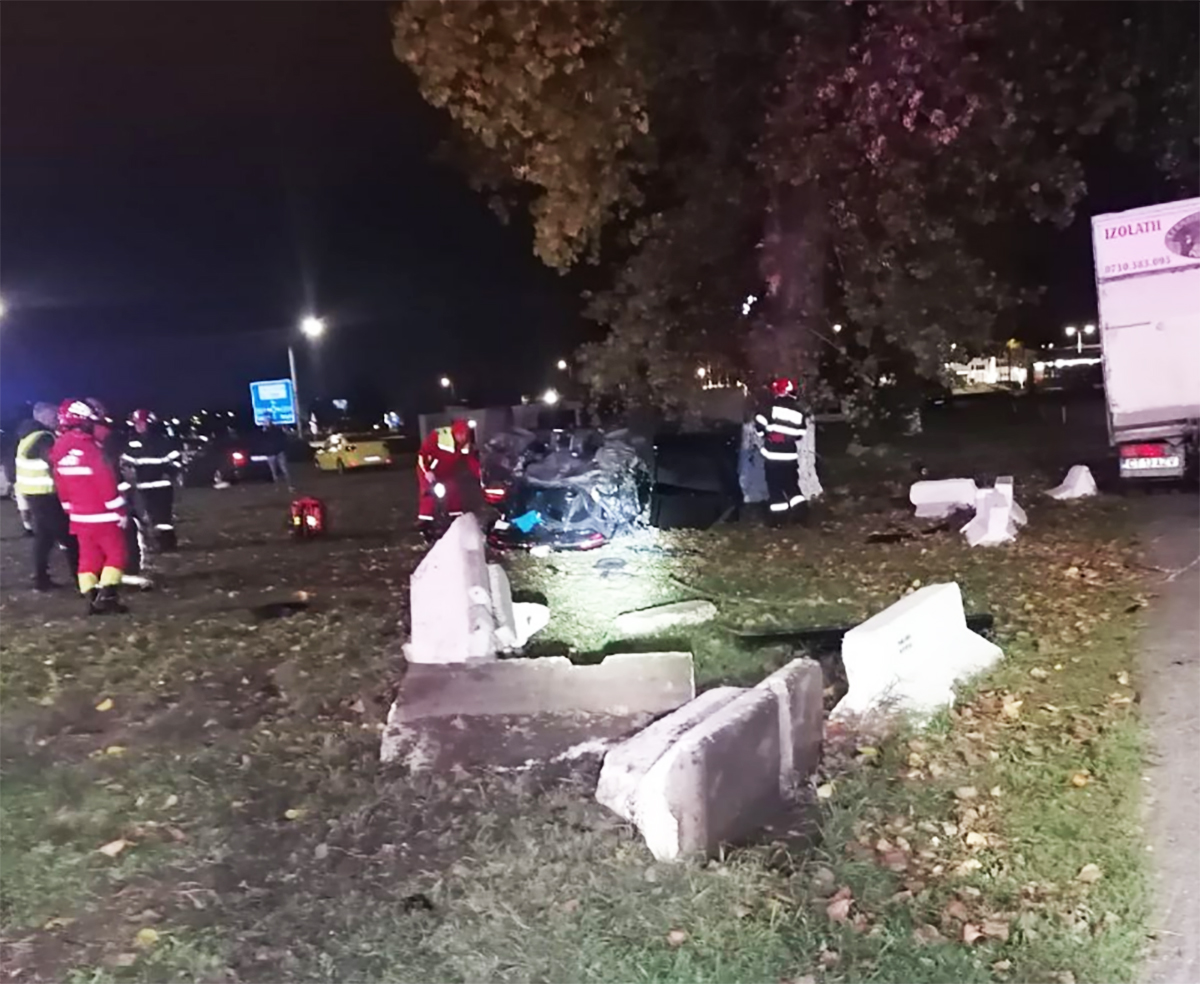 Accident rutier la Cumpăna. mașină rasturnată