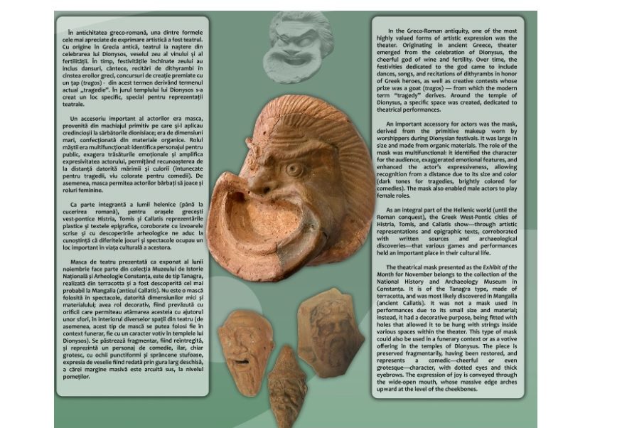 Sub semnul Thaliei: Masca de teatru de tip Tanagra, exponatul lunii la Muzeul de Istorie Națională și Arheologie Constanța