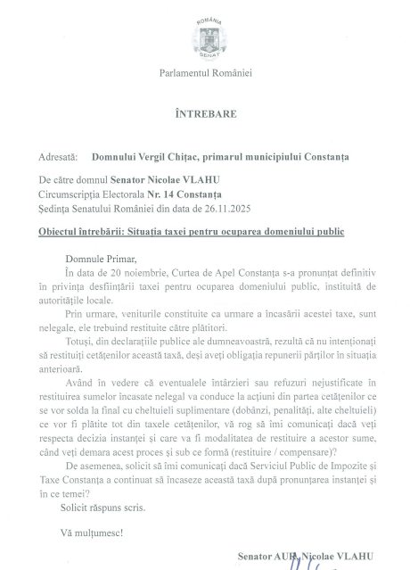 Interpelare Nicolae Vlahu